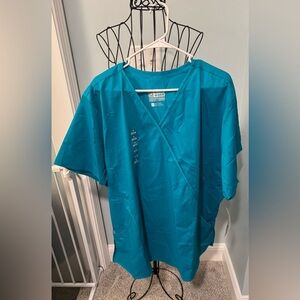 NEW WonderWink Women's Wonderwork Mock Wrap Scrub Top Teal Blue Green 3X 3XL 102